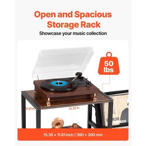 Station de charge USB, support pour tourne-disque à 3 niveaux avec bacs en tissu, capacité de 200 disques vinyles - Product Image 4
