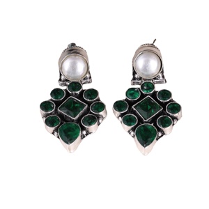 Pendientes de Plata Oxidada con Flores de Latón |   Pendientes Boho con Circonita Verde |   Joyería para Fiestas - Product Image 1