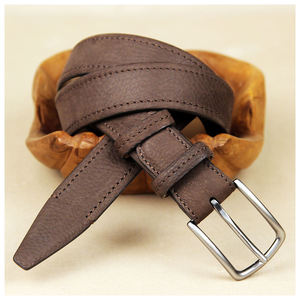 Ceinture formelle en cuir véritable marron uni en cuir de vachette avec boucle ardillon rectangulaire argentée durable pour homme - Product Image 2