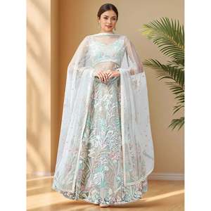 Spectacular Pista <b>Green</b> Sequins <b>Net</b> Wedding Lehenga Choli - Product Image 6