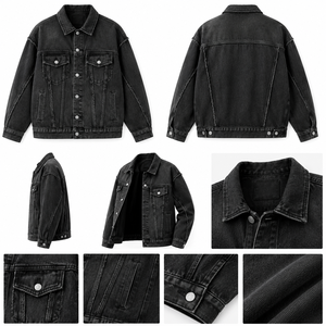 Chaqueta de Mezclilla Negra para Hombre, Corte Holgado, Resistente al Viento, Ecológica, Transpirable, Color Sólido, Diseño Casual con Botones y Bolsillos Frontales, Otoño - Product Image 6