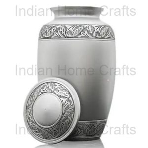 Silver Metal Cremation Urn <b>for</b> Human Ashes 220 Cubic Inch Capacity Durable Design with Embossed Lid Keepsake <b>Box</b> - Product Image 4
