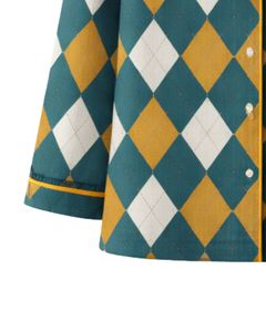 Ensemble de pyjama pour femmes personnalisé vert jaune argyle, manches longues, boutonné, vêtements de nuit en coton doux, ensemble de détente deux pièces - Product Image 4