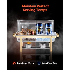 Set da Buffet in Acciaio Inossidabile da 8 Qt, 4 Pezzi, con Scaldavivande Rettangolare Manuale a Temperatura Controllata e Coperchio in Vetro - Product Image 4