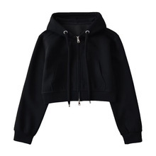Sudadera con Capucha y Cierre para Mujer, Manga Larga, Tejido de Algodón, Color Sólido, Corte Corto, para Otoño - Product Image 2