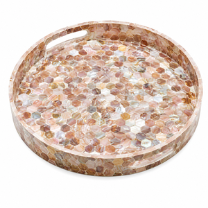 Luxury Mother of Pearl Tray Handcrafted Round <b>Black</b> Mosaic Serving <b>Plate</b> MOP Shell Inlay Tray Geometric Sunburst Coffee Table - Product Image 6
