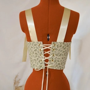 New Arrival Custom Made <b>Corset</b> Stays Sleeveless Tank <b>Top</b> Short 100% Cotton Floral <b>Pattern</b> Vintage Style Breathable Eco-Friendly - Product Image 1