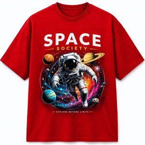 เสื้อยืดพิมพ์ลายนักบินอวกาศ Space Society สำหรับผู้ชาย สีตามสั่ง แขนยาว คอกลม ทรงหลวม สวมใส่สบาย ผ้าฝ้ายถัก 100% พิมพ์ลายดิจิทัล - Product Image 1