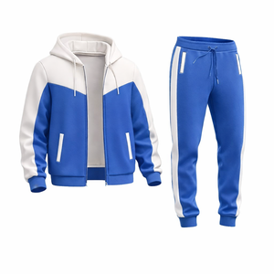 Men’s Casual Sports Tracksuit Set Blue <b>White</b> Hoodie Sweatpants Fitness Running Gym Wear OEM Custom Logo - Product Image 2
