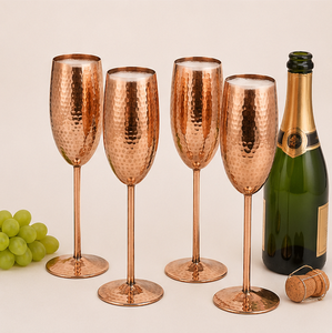 Luxury Hammered Pure Copper Champagne Flutes Set Unbreakable Metal <b>Wine</b> <b>Goblets</b> For Wedding Party Handcrafted Rose Gold Barware - Product Image 4