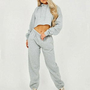 Ensemble de survêtement à capuche pour femmes, couleur unie, coupe ample, manches longues, vêtements décontractés d'automne avec poches latérales, taille élastique, 100% coton - Product Image 5
