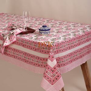 Hand Block Printed Pink Floral <b>Table</b> Cover for Banquets Hotel Beautiful Style Cotton <b>Table</b> <b>Cloth</b> for Home and Hotel - Product Image 3