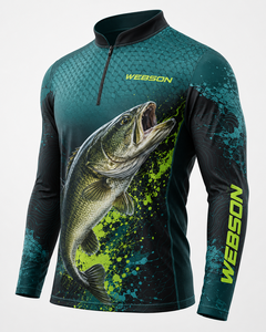 Chemise de pêche pour homme Webson à manches longues, impression par sublimation, séchage rapide, UPF 50, fermeture éclair, motif poisson rouge et noir, vente en gros - Product Image 4