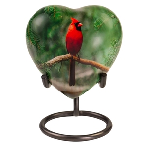 Red Cardinal <b>Bird</b> Heart Keepsake Urn Hand Painted Cherry Blossom Small Ashes Token with Metal <b>Stand</b> - Product Image 3