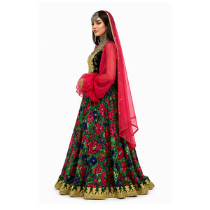 Vestido Afgano Kuchi Bordado en Negro y Dorado, Vestido Tradicional Indio para Boda, Largo hasta el Suelo, de Seda, Ropa Étnica, Vestido Afgano Kuchi - Product Image 3
