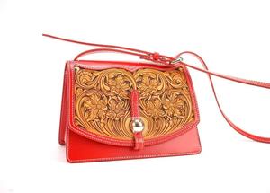 2026 Red Full Grain Leather Material Crossbody Bag With Florals Embossing Vintage Clasp Closure Women's <b>Mini</b> Handbag All Seasons - Product Image 3