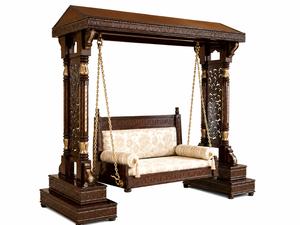 Balançoire en bois sur le thème du Maharaja pour salon, balançoire à baldaquin en teck sculptée à la main, balançoire intérieure traditionnelle en bois, style palais de luxe, Royaume-Uni - Product Image 3