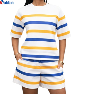 Conjunto Deportivo de Shorts a Rayas Elásticos Casuales para Mujer, Ropa Casual de Moda Hip Hop para Mujer, Primavera Verano - Product Image 1