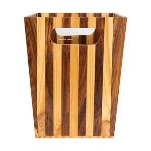 Cubo de basura de madera de tipo abierto antiguo de doble tono Contenedor de basura hecho a mano rústico para el hogar, la Oficina y el uso decorativo - Product Image 6