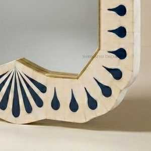 Espejo Decorativo de Madera Hecho a Mano, Estilo Mediterráneo, Espejo de Pared con Marco Irregular, Diseño con Incrustaciones Azules - Product Image 2