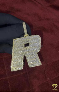 <b>Custom</b> " R " Pendant Gold Plated Iced Out <b>Necklace</b> Luxury Hip Hop Jewelry Fashion Accessory - Product Image 1