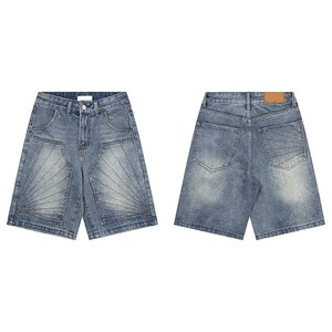 Custom <b>Men's</b> 100% Denim Shorts Baggy Rhinestone pant Summer <b>jeans</b> Diamond Crystal Side Strip Washed Denim Shorts for <b>Men</b> - Product Image 1