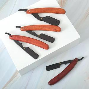 Navaja de afeitar plegable con mango de madera, hoja de acero inoxidable, herramienta de afeitado de una sola hoja para barbería - Product Image 4