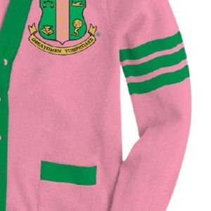 Pink Green Varsity <b>Cardigan</b> <b>Sweater</b> With Letter Design Embroidered Crest Knit Button Front Casual Fashion <b>Cardigan</b> For Women - Product Image 5