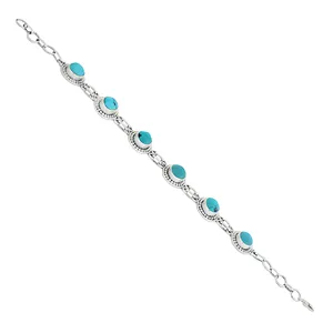 Bracelet à maillons en pierre turquoise en argent sterling 925 antique, style bohème, bijoux unisexes, cadeau - Product Image 5