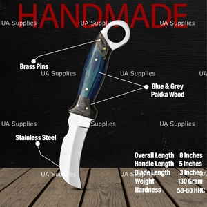 UA Supplies Couteau artisanal en acier inoxydable à lame profilée avec trou pour le pouce, 7,5 pouces, qualité industrielle, manche en bois Pakka, OEM - Product Image 6