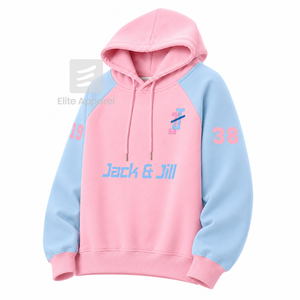 เสื้อฮู้ดดี้แบบกำหนดเองของแจ็คแอนด์จิลออฟอเมริกา ปักโลโก้ด้านหน้า สีฟ้าและชมพู แขนสั้น ผ้าฝ้าย สำหรับผู้หญิง - Product Image 2