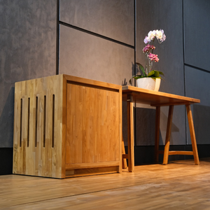 Modern <b>Space</b>-<b>Saving</b> Dining <b>Table</b> Set with Solid Teak Storage Cabinet Transforming Into Full-Size <b>Table</b> Eco-Friendly & Durable - Product Image 2