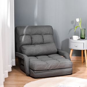 Divano Letto Convertibile Grigio con Poltrona Reclinabile, Poltrona Singola Imbottita e Cuscino per Soggiorno o Camera da Letto - Product Image 2