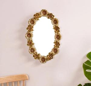 Oval Brass Flower Frame Decorative <b>Wall</b> <b>Mirror</b> Bohemian Style 4.0 Mm Thickness - Product Image 1