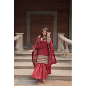 Women's <b>Sequins</b> & Thread Embroidered Work Party Wear Suit Set - Product Image 6