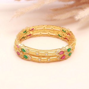 Juego de Brazaletes Abiertos de Latón Chapado en Oro con Moissanita, Brazaletes Decorativos para Bodas y Festivales para Mujer - Product Image 1