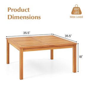 Mesa Auxiliar de Patio de Madera de Acacia de 35.5 Pulgadas, Mesa de Centro de Madera Maciza con Diseño de Listones y Soporte Resistente - Muebles para Exteriores - Product Image 5