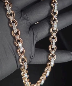 Cadena Infinita Única de 10 mm, Diamantes Moissanite de Corte Redondo y Baguette de Calidad VVS1, Cadena Infinita de Oro Rosa, Pasa la Prueba del Probador - Product Image 3