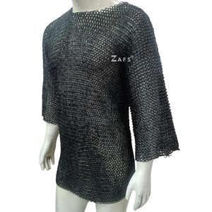 Haut de gilet médiéval en acier doux à manches courtes, riveté à plat avec anneaux de fixation, pour cosplay et reconstitution historique - Product Image 4