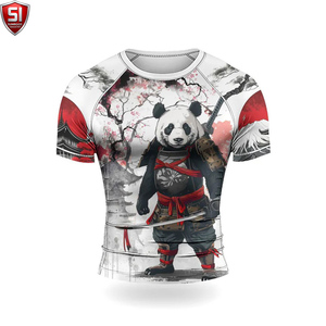 Unisex Panda Samurai Print <b>Compression</b> Shirt Crew Neck <b>Short</b> Sleeve Breathable Digital Printed Sports Bodysuit - Product Image 2