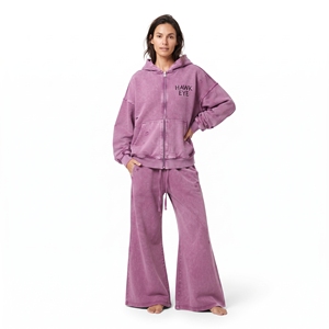 Conjunto Deportivo para Mujer con Sudadera Oversize de Algodón Desgastado con Efecto Ácido y Hombros Caídos, y Pantalones Jogger de Pierna Ancha - Product Image 2
