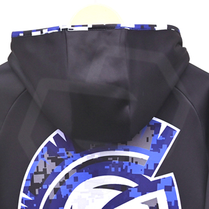 Sudadera con capucha negra para hombre al por mayor, con cremallera, estampado de camuflaje azul, estilo deportivo, corte regular, top informal de otoño para ropa deportiva. - Product Image 5