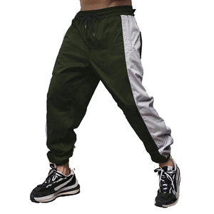 <b>Men's</b> Green And <b>White</b> Color Blocked Sweatpants Elastic Waist Drawstring Casual Joggers With Breathable Fabric - Product Image 1