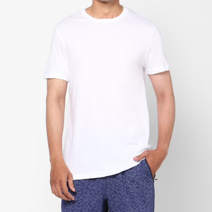 เสื้อยืดคอกลมแขนสั้นสีขาวทรงปกติสำหรับผู้ชาย ผ้าคอตตอนเจอร์ซีย์สีพื้น สวมใส่สบายๆ สไตล์ไฮสตรีท แห้งเร็ว - Product Image 1