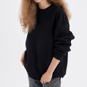 Sudadera Extra Grande de Cuello Redondo para Mujer, Color Sólido, Tejido de Algodón, Manga Larga, para Otoño, con Bolsillos, Estilo Transpirable - Product Image 5