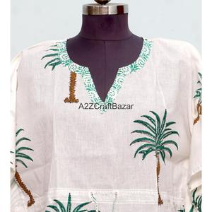 Vestido Maxi Kaftan para Mujer, 100% Algodón, Cuello en V, Sin Mangas, Silueta Ajustada, Cintura Natural, Estampado Floral, Ecológico, Casual - Product Image 3