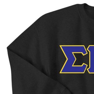 <b>Black</b> Greek Letter <b>Crew</b> <b>Neck</b> <b>Sweatshirt</b> Embroidered Graphic Long Sleeve Casual Pullover Sportswear Blue Gold Design Apparel - Product Image 2