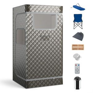 Sauna a Vapore Portatile per Casa con Generatore di Vapore da 3L con Telecomando, Massaggiatore per Piedi in Legno e Sedia Pieghevole, Inclusa Coperta per Sauna - Product Image 6