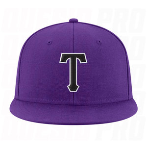 Custom Purple Black and White Stitched Adjustable Snapback <b>Hat</b> with Personalized Logo Embroidery Premium Flat Brim Baseball Cap - Product Image 2