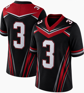 mens black red chevron yoke panel <b>mesh</b> football jersey number 3 graphic print v neck short sleeve sports athletic <b>shirt</b> top - Product Image 1